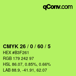 カラーコード: CMYK 26 / 0 / 60 / 5 | qconv.com