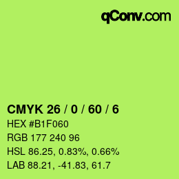 颜色代码: CMYK 26 / 0 / 60 / 6 | qconv.com
