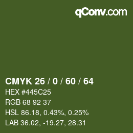 カラーコード: CMYK 26 / 0 / 60 / 64 | qconv.com