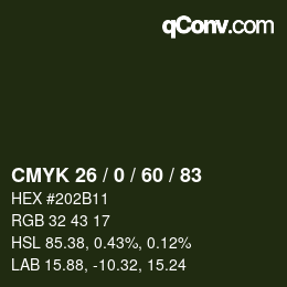 カラーコード: CMYK 26 / 0 / 60 / 83 | qconv.com