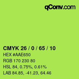 Color code: CMYK 26 / 0 / 65 / 10 | qconv.com