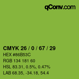 Color code: CMYK 26 / 0 / 67 / 29 | qconv.com