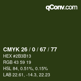 颜色代码: CMYK 26 / 0 / 67 / 77 | qconv.com