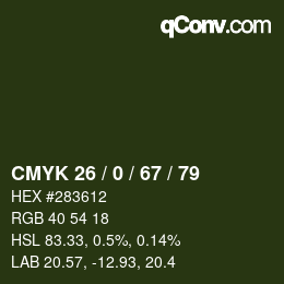 カラーコード: CMYK 26 / 0 / 67 / 79 | qconv.com