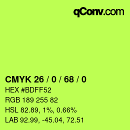 Color code: CMYK 26 / 0 / 68 / 0 | qconv.com