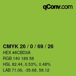 Color code: CMYK 26 / 0 / 69 / 26 | qconv.com