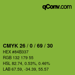 Color code: CMYK 26 / 0 / 69 / 30 | qconv.com