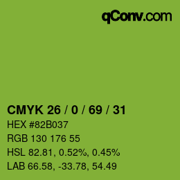 カラーコード: CMYK 26 / 0 / 69 / 31 | qconv.com
