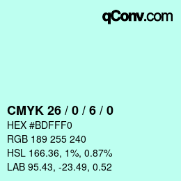 カラーコード: CMYK 26 / 0 / 6 / 0 | qconv.com