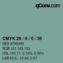 Farbcode: CMYK 26 / 0 / 6 / 36 | qconv.com