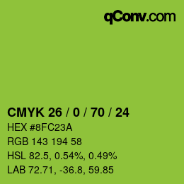 Color code: CMYK 26 / 0 / 70 / 24 | qconv.com