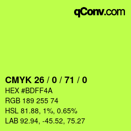 颜色代码: CMYK 26 / 0 / 71 / 0 | qconv.com