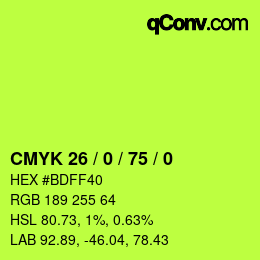 Color code: CMYK 26 / 0 / 75 / 0 | qconv.com