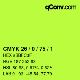 Color code: CMYK 26 / 0 / 75 / 1 | qconv.com