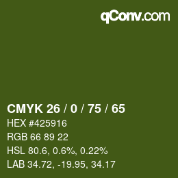 Farbcode: CMYK 26 / 0 / 75 / 65 | qconv.com