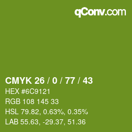 カラーコード: CMYK 26 / 0 / 77 / 43 | qconv.com