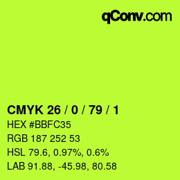 Color code: CMYK 26 / 0 / 79 / 1 | qconv.com