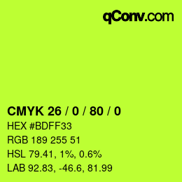 颜色代码: CMYK 26 / 0 / 80 / 0 | qconv.com