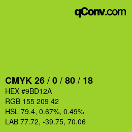 颜色代码: CMYK 26 / 0 / 80 / 18 | qconv.com