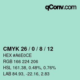 カラーコード: CMYK 26 / 0 / 8 / 12 | qconv.com