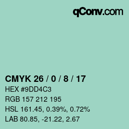 カラーコード: CMYK 26 / 0 / 8 / 17 | qconv.com