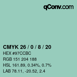 Color code: CMYK 26 / 0 / 8 / 20 | qconv.com