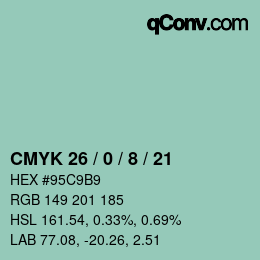 カラーコード: CMYK 26 / 0 / 8 / 21 | qconv.com