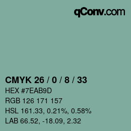 Color code: CMYK 26 / 0 / 8 / 33 | qconv.com