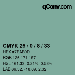 カラーコード: CMYK 26 / 0 / 8 / 33 | qconv.com