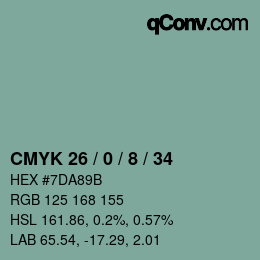 Color code: CMYK 26 / 0 / 8 / 34 | qconv.com