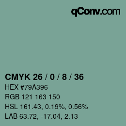 Color code: CMYK 26 / 0 / 8 / 36 | qconv.com