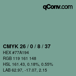 カラーコード: CMYK 26 / 0 / 8 / 37 | qconv.com