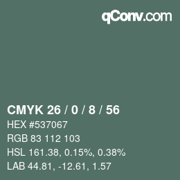 Color code: CMYK 26 / 0 / 8 / 56 | qconv.com