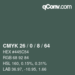 カラーコード: CMYK 26 / 0 / 8 / 64 | qconv.com