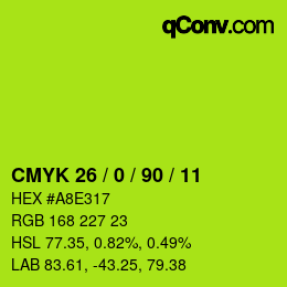 Farbcode: CMYK 26 / 0 / 90 / 11 | qconv.com