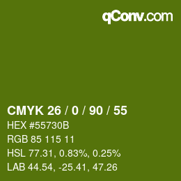 Color code: CMYK 26 / 0 / 90 / 55 | qconv.com