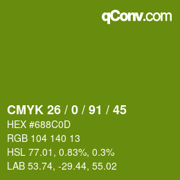 Color code: CMYK 26 / 0 / 91 / 45 | qconv.com