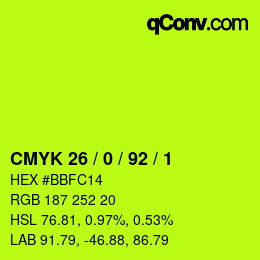カラーコード: CMYK 26 / 0 / 92 / 1 | qconv.com
