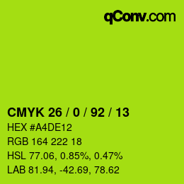 カラーコード: CMYK 26 / 0 / 92 / 13 | qconv.com