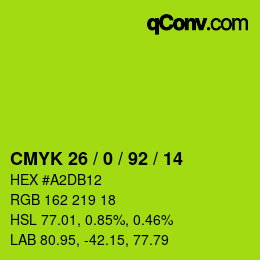 Color code: CMYK 26 / 0 / 92 / 14 | qconv.com