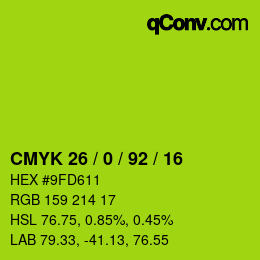 Color code: CMYK 26 / 0 / 92 / 16 | qconv.com