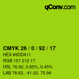 颜色代码: CMYK 26 / 0 / 92 / 17 | qconv.com