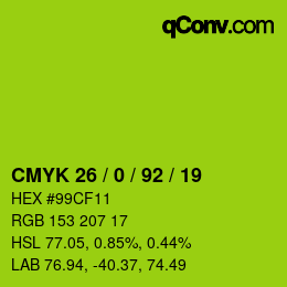 カラーコード: CMYK 26 / 0 / 92 / 19 | qconv.com