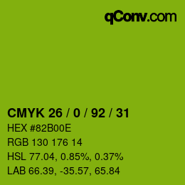 カラーコード: CMYK 26 / 0 / 92 / 31 | qconv.com