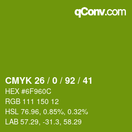 Color code: CMYK 26 / 0 / 92 / 41 | qconv.com