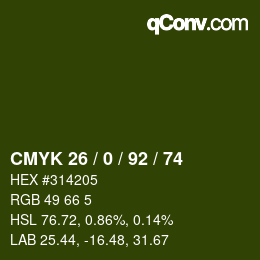 Color code: CMYK 26 / 0 / 92 / 74 | qconv.com