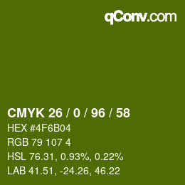 颜色代码: CMYK 26 / 0 / 96 / 58 | qconv.com