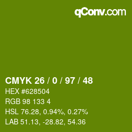 Color code: CMYK 26 / 0 / 97 / 48 | qconv.com
