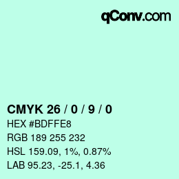 カラーコード: CMYK 26 / 0 / 9 / 0 | qconv.com
