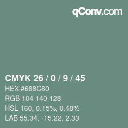 Farbcode: CMYK 26 / 0 / 9 / 45 | qconv.com